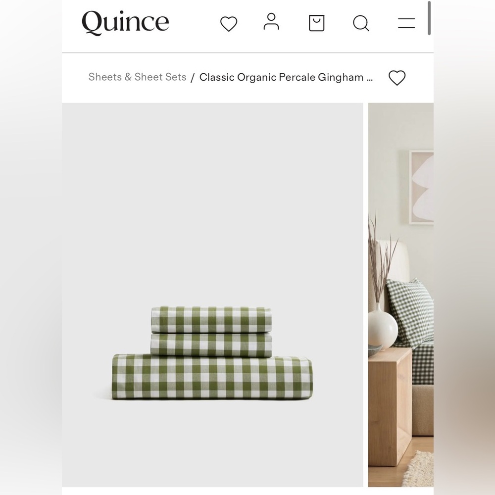 Quince Classic Organic Percale Gingham Fitted Sheet Set
